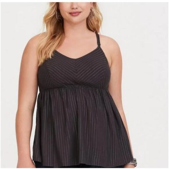 NEW! Torrid Metallic Pinstripe Challlis Babydoll Top, NWT, Plus Size 0 - Picture 1 of 5